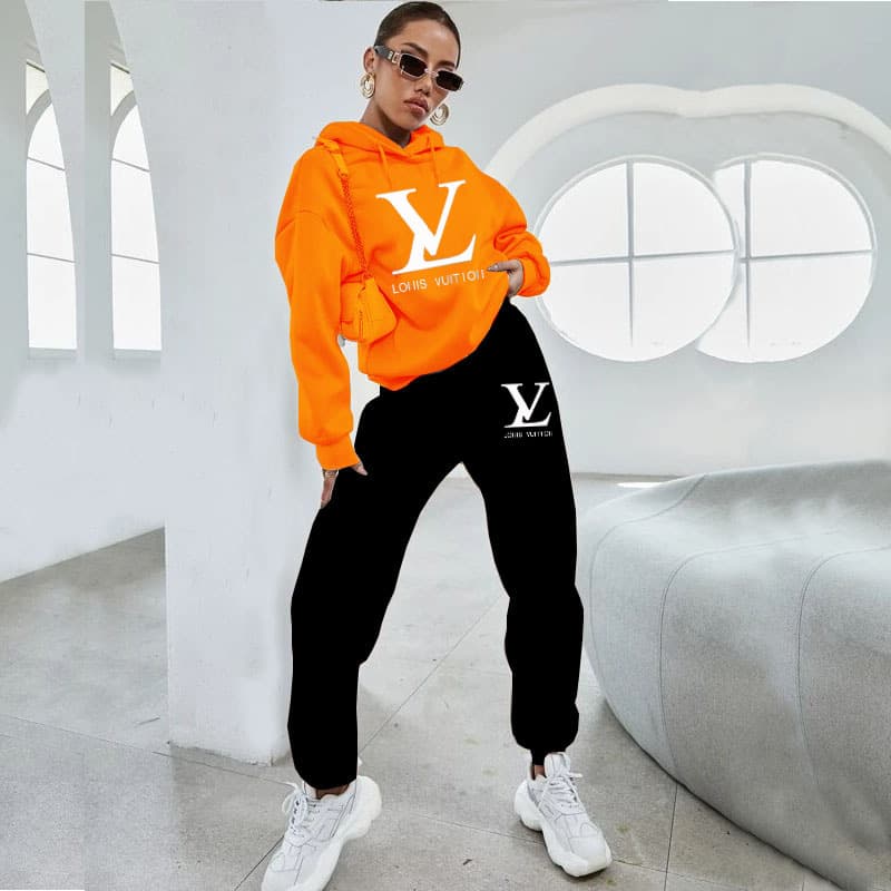Ensemble deux pièces femme : pull à capuche, sweat-shirt, polaire, cordon de serrage, imprimé lettres, style transfrontalier