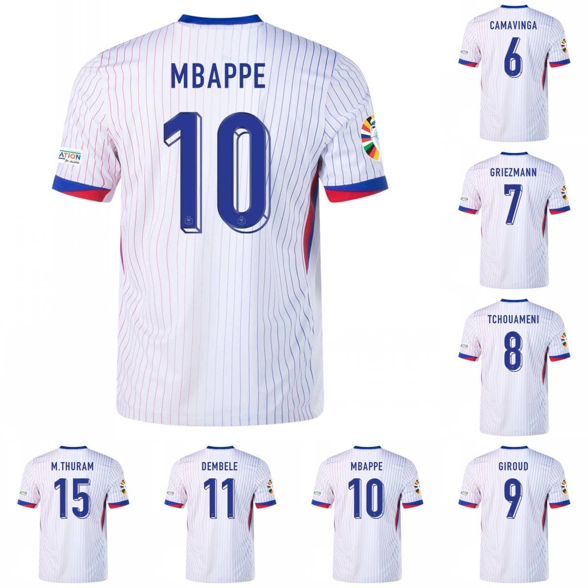 ADULT FRANCE MBAPPE/SALIBA/CAMAVINGA/GRIEZMANN/DEMBELE/GIROUD/L.HERNANDEZ Away JERSEY SHIRT W/ EURO 2024 PATCHES 24/25
