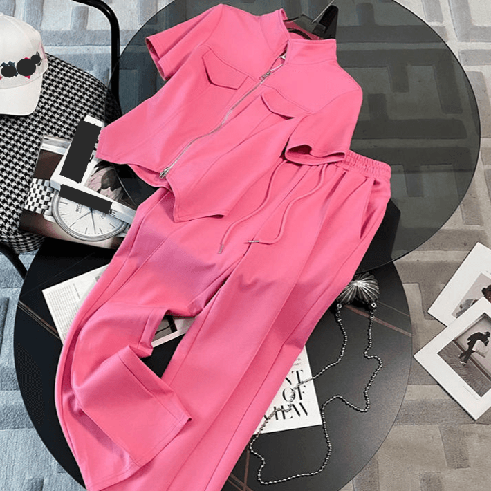 Women's Clothing High-end casual sports suit for women new summer style, fashionable and stylish short-sleeved wide-leg pants two-piece suit