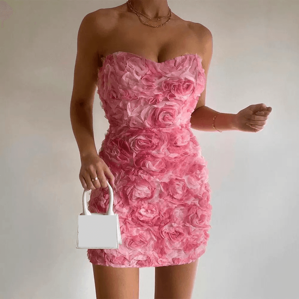 Women's Clothing Autumn Women's New Style Fashion Tube Top Strapless Floral Slim Dress