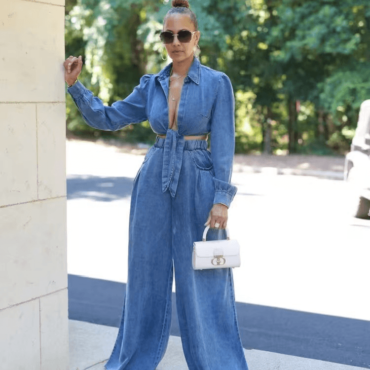 Women’s Clothing New Women's Casual Wide Leg Pants Denim Suit