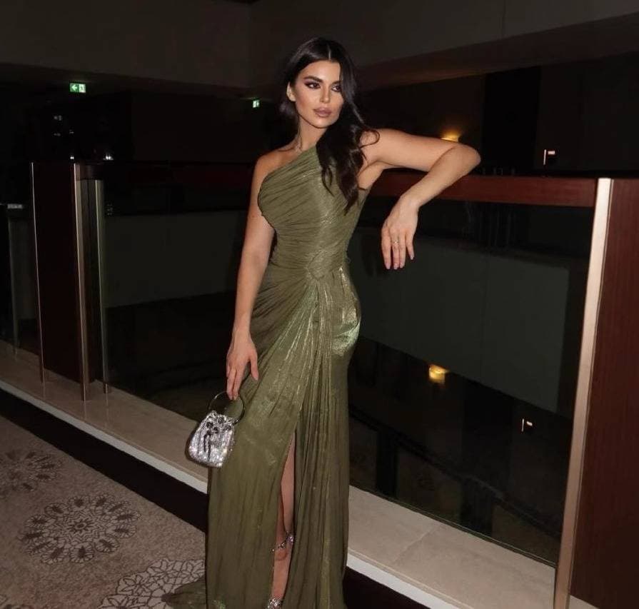 Elegant Olive Green Chiffon Evening Gown With Crystal Accents & Flowing Ribbons - Strapless A-Line Wedding Guest Dress
