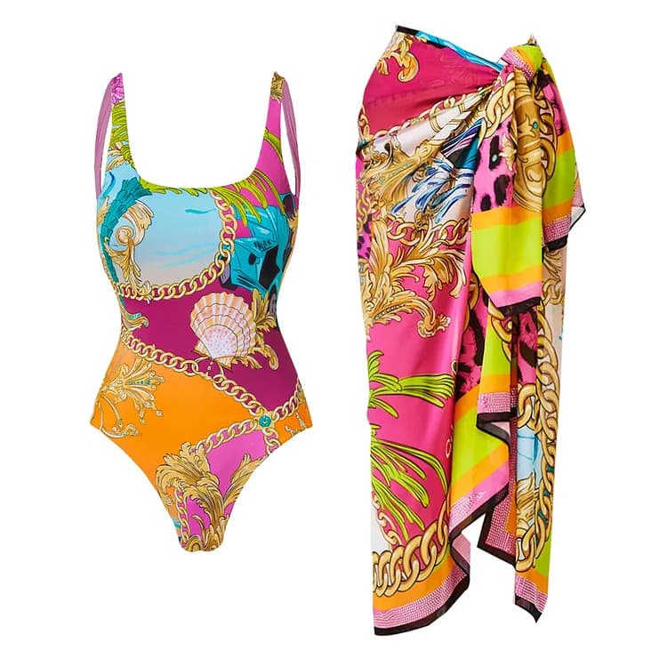 Women's Cartoon Printed Contrast Color One-Piece Swimsuit - Trendy Swimwear​​