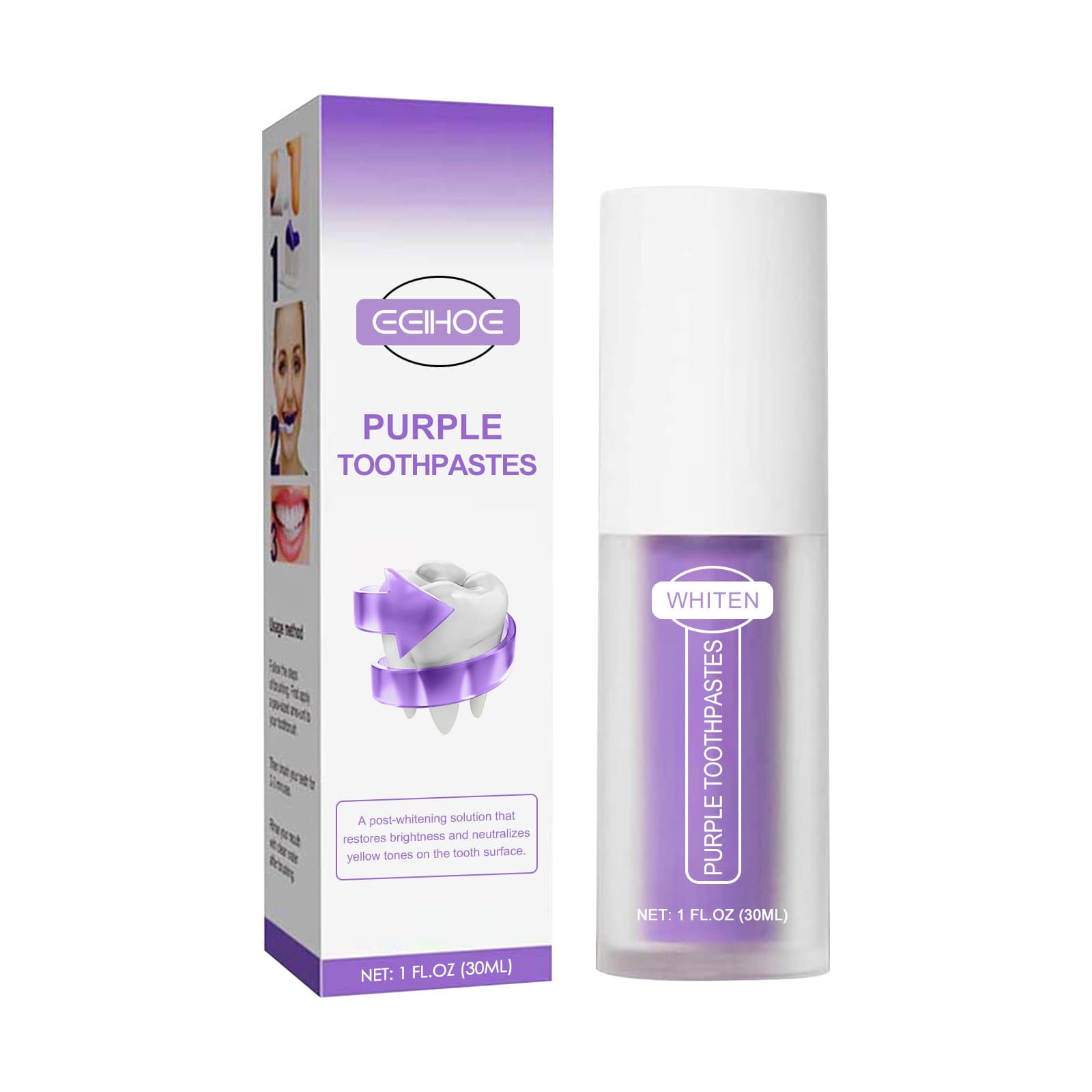 EELHOE V34 Purple Toothpaste Repairs Yellow Teeth and Stains Oral Cleansing Fresh Breath Whitening Toothpaste