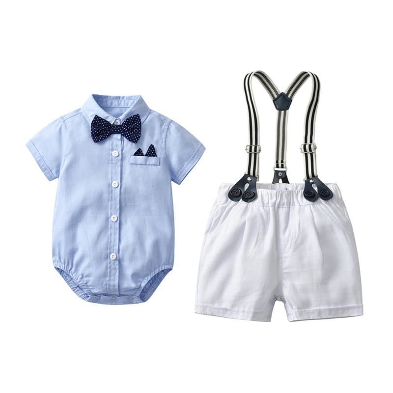 Mother&Kids Children's suit Boy baby gentleman suit short sleeve shorts crawl suit + hat