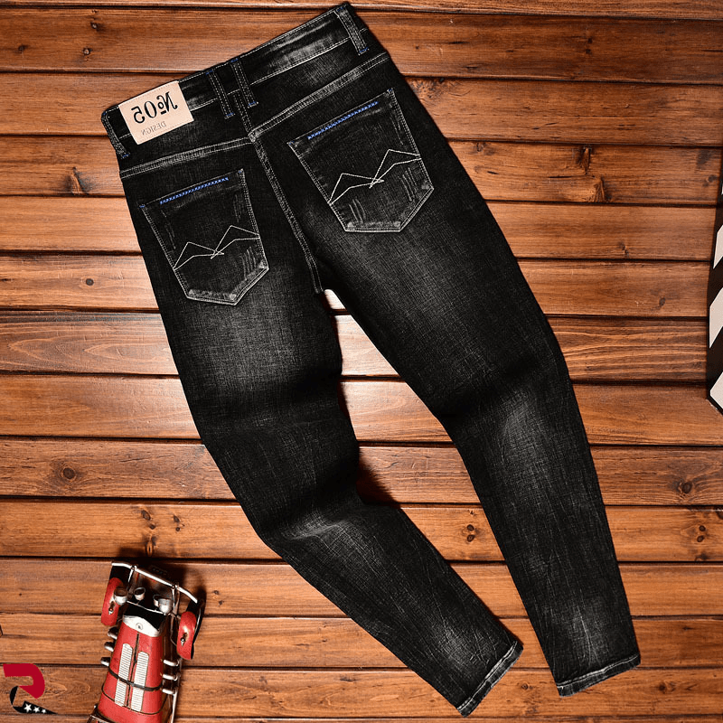 Men's Clothing High End Jeans Autumn And Winter Casual Embroidery Fashion Elastic Slim Straight Trousers