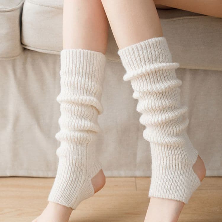 Jambières blanches JK pour femmes, chaussettes épaisses en tricot à long tube, pour l'automne et l'hiver