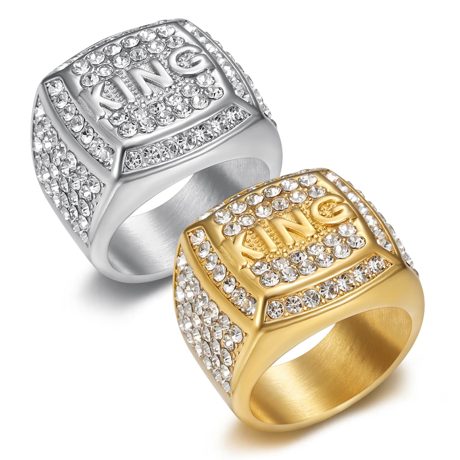 Men's Jewelry Hip Hop ]Ring Titanium Steel Vacuum Gold Plated Diamond KING ]Ring