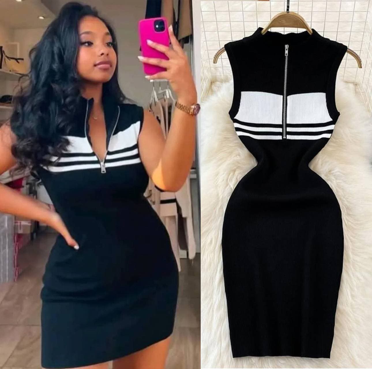 Women's Clothing Striped Knitted Tank Dress Summer High-end Pure Spice Girl Sexy Slim-fit Slim-fit Hip Dress