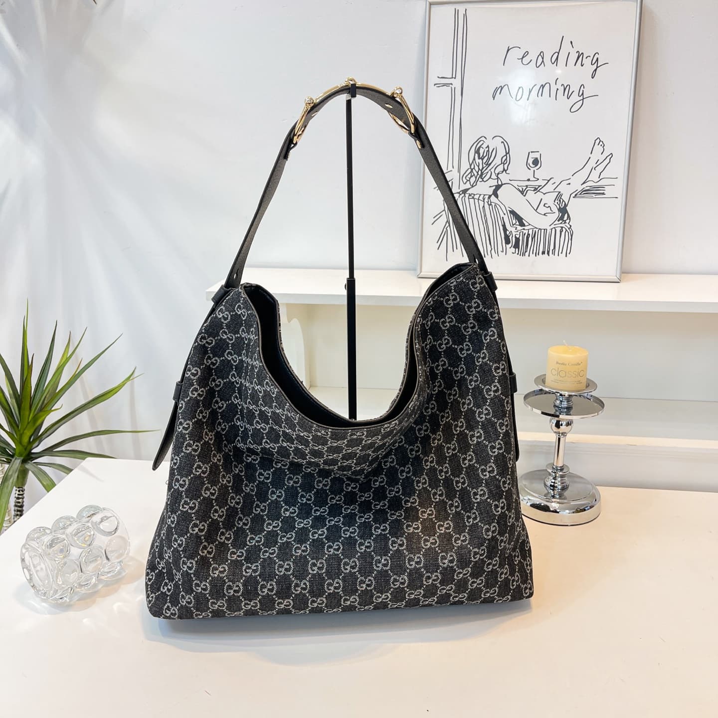 Sac à main Horsebit 2025, bandoulière Giorgio Armani, détails métalliques, sac porté épaule, sac à main en toile imprimée et cuir