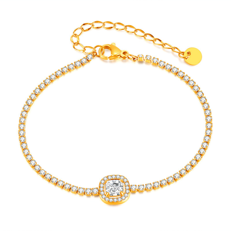 Women's Jewelry Temperament Niche High End Ladies Bracelet Ins Stainless Steel Super Flash Full Diamond Square Zircon Hand Jewelry