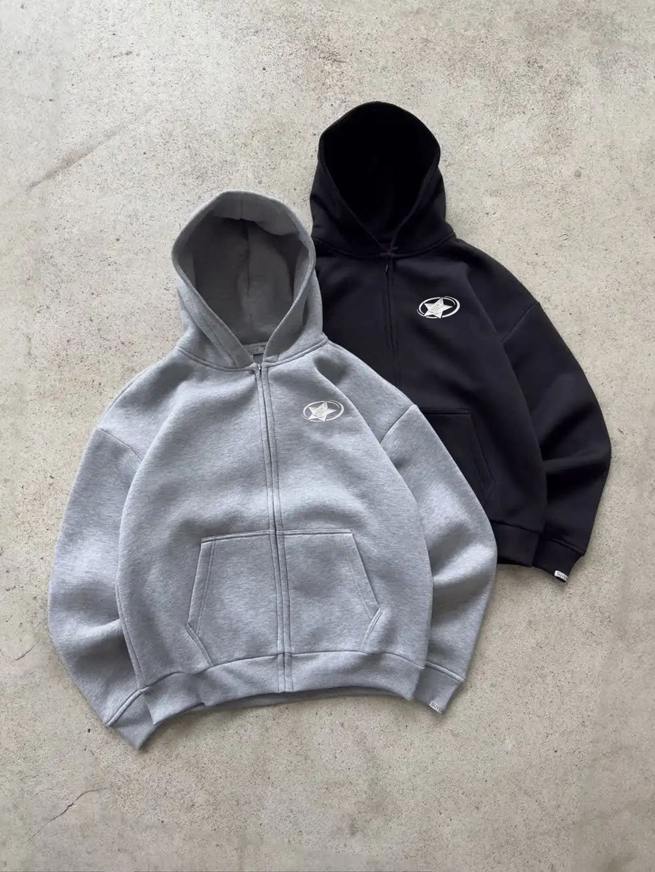 Ensemble sweat à capuche à patchs en caoutchouc pour homme - Survêtement streetwear, tenue décontractée oversize
