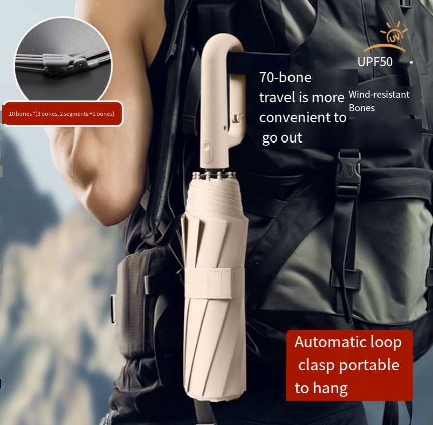 Fully automatic buckle umbrella for men, enlarged multi bone folding reflective windproof sunscreen black glue sunny and rainy dual use sun umbrella