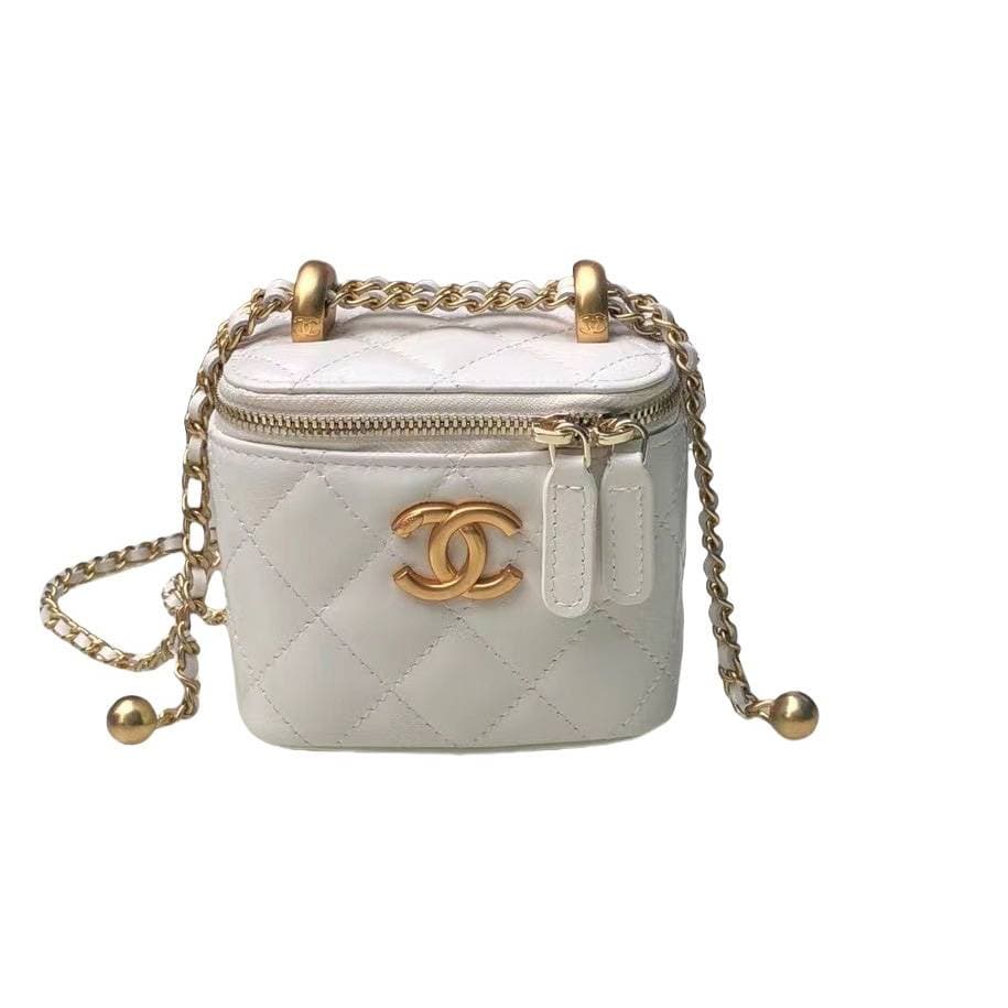 Sac à cosmétiques matelassé avec logo Double C, motif losanges, sac à bandoulière en cuir de haute qualité, design tendance, loisirs, cent sacs