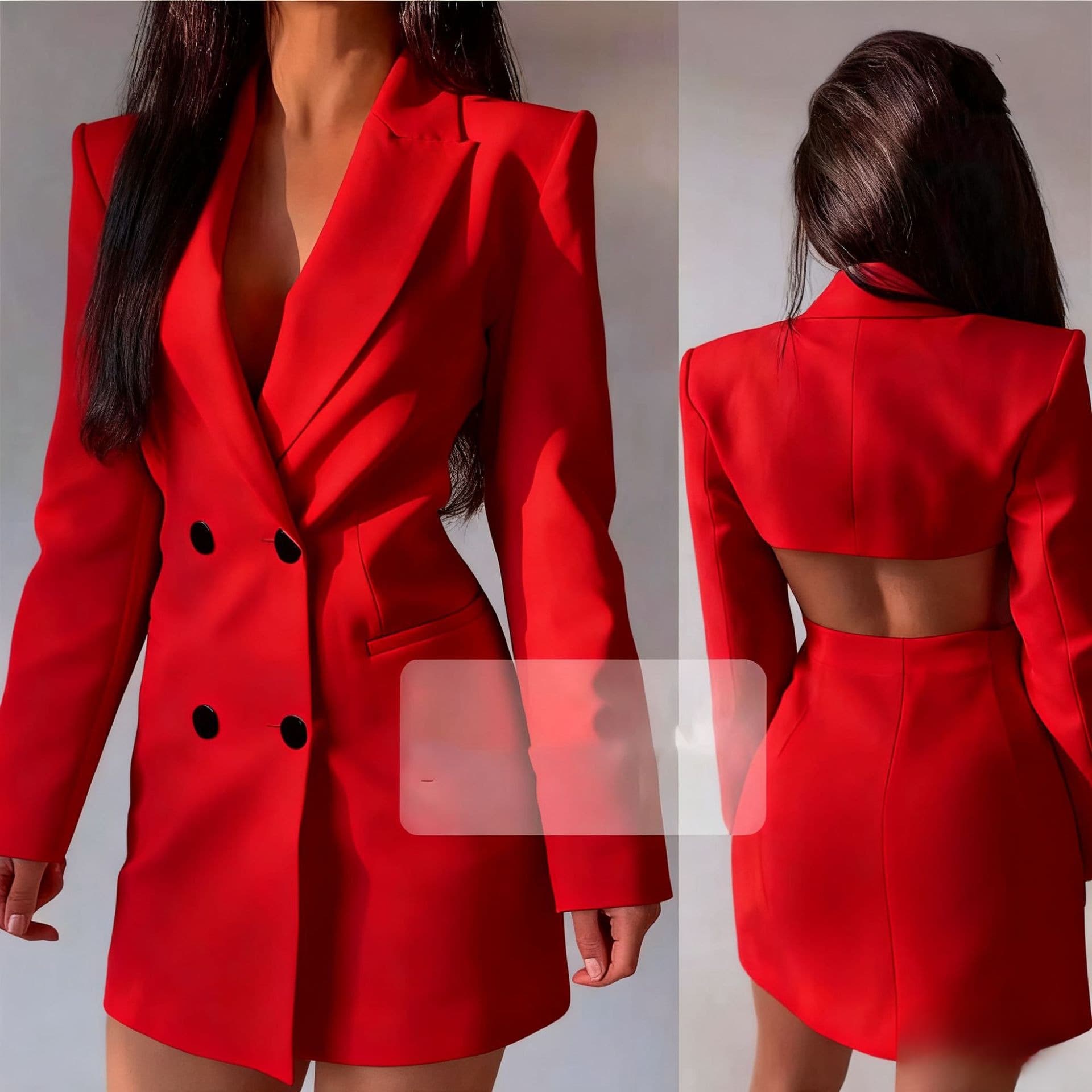 Women's Clothing Backless Double Breasted Suit Dress