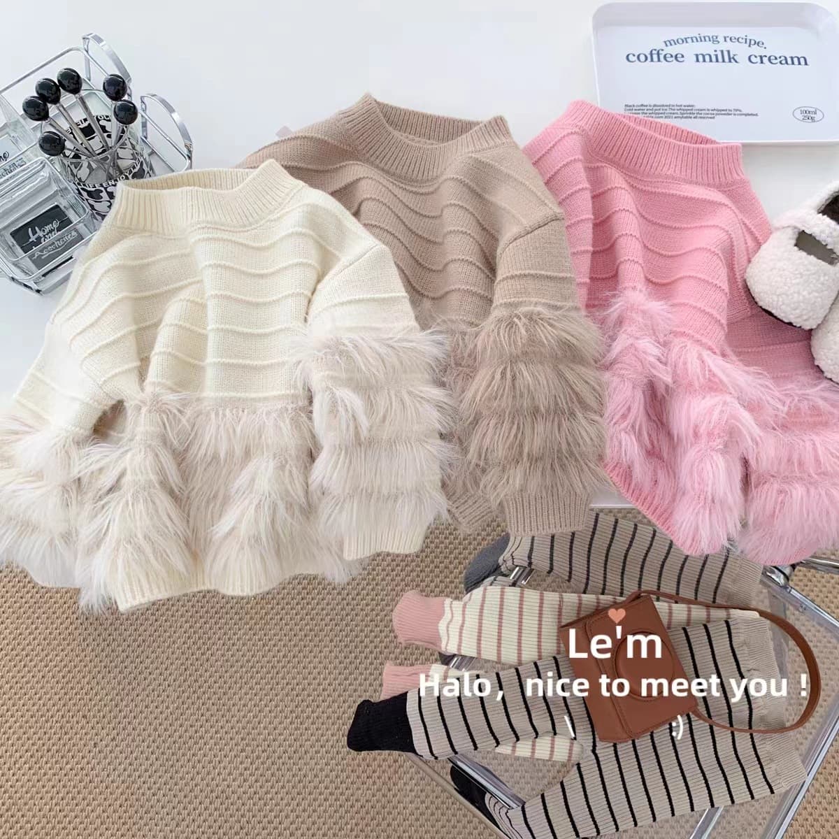 Kid's Clothing Baby girl's stylish sweater 2024 winter new style girl's fashionable temperament striped tassel knitted sweater trend