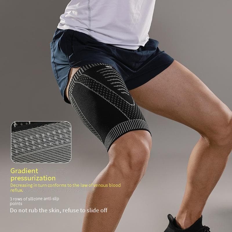 VBOSI Thigh Support Pads For Sports - Breathable Compression Leg Sleeves For Running, Football, Basketball, Volleyball & Fitness (Black, M/L/XL)