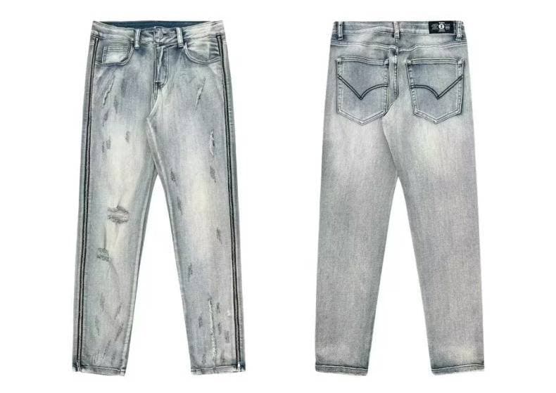Men’s Patchwork Straight-Leg Jeans – Oversized Denim Pants With Streetwear Style, Loose Fit & Long Hem For Hip-Hop & Urban Fashion