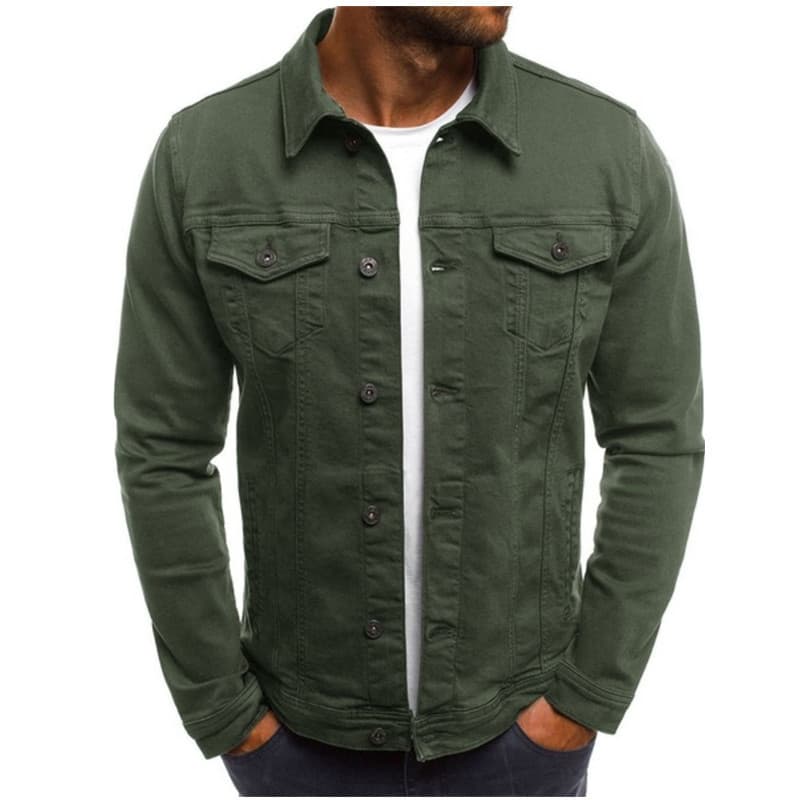 Men's Denim Jacket Casual Solid Color Jacket Cardigan Button Tooling Jacket Men