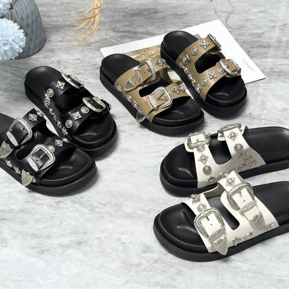 Women's Shoes Thick Soled Slippers For Women Metal Rivet Slippers Outdoor Sandals Flip Flops