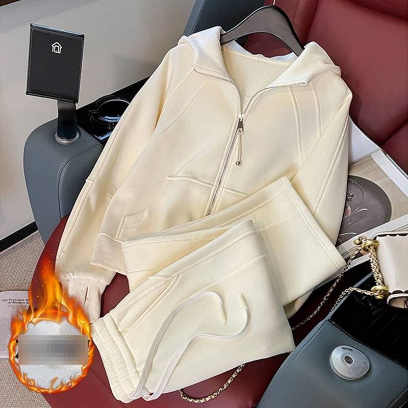 ​​Women’s Fleece Hoodie & Wide-Leg Pants Set – Cozy Velvet-Lined Casual Two-Piece For Autumn & Winter​​