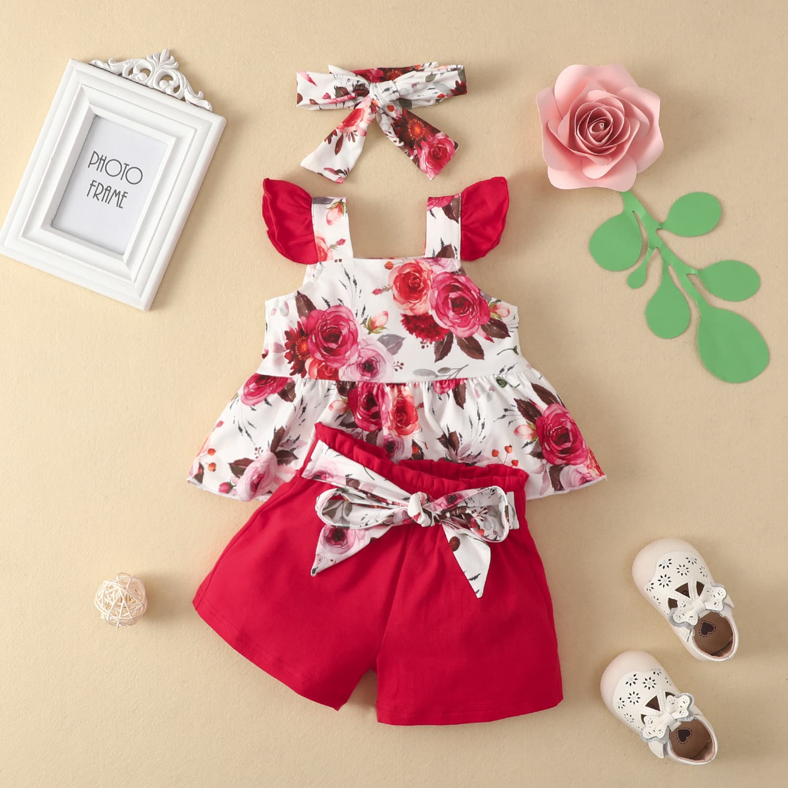 Babies' clothes New Baby Sleeveless Top Skirt Shorts Set Newborn Flower Flying Sleeve Skirt Pants Set
