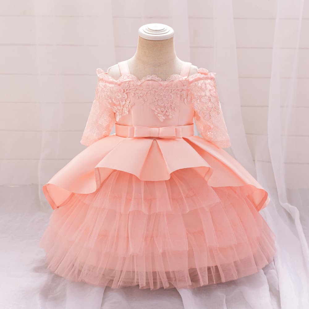 ​Luxury First Birthday Dress – Baby Girl Princess Gown With Tiered Skirt For Christening & Cake Smash ( Hypoallergenic Tulle & Cotton Blend)​
