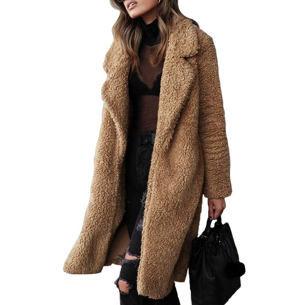 Women's Clothing long sleeved lapel women's plush tops long coat lambskin double faced fleece