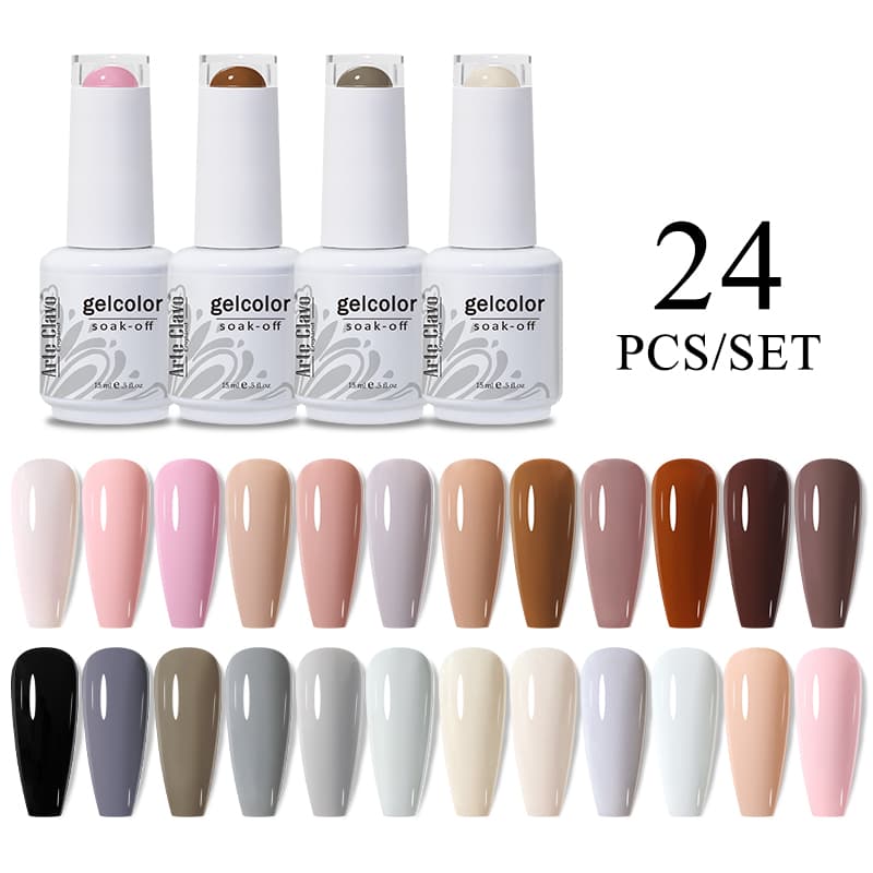 Arte Clavo Gel Nail Polish Set 24 Colors Semi Permanent UV Led Gel Varnish Manicure Set Soak Off Nail Lacquer Base Coat Top Coat