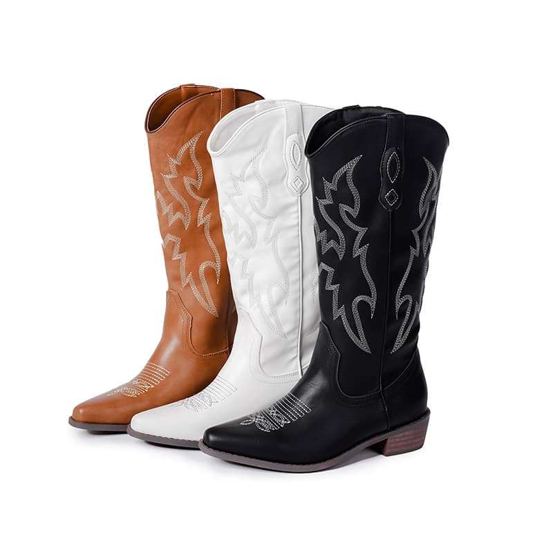 Long western cowboy boots leather boots winter new chunky heels