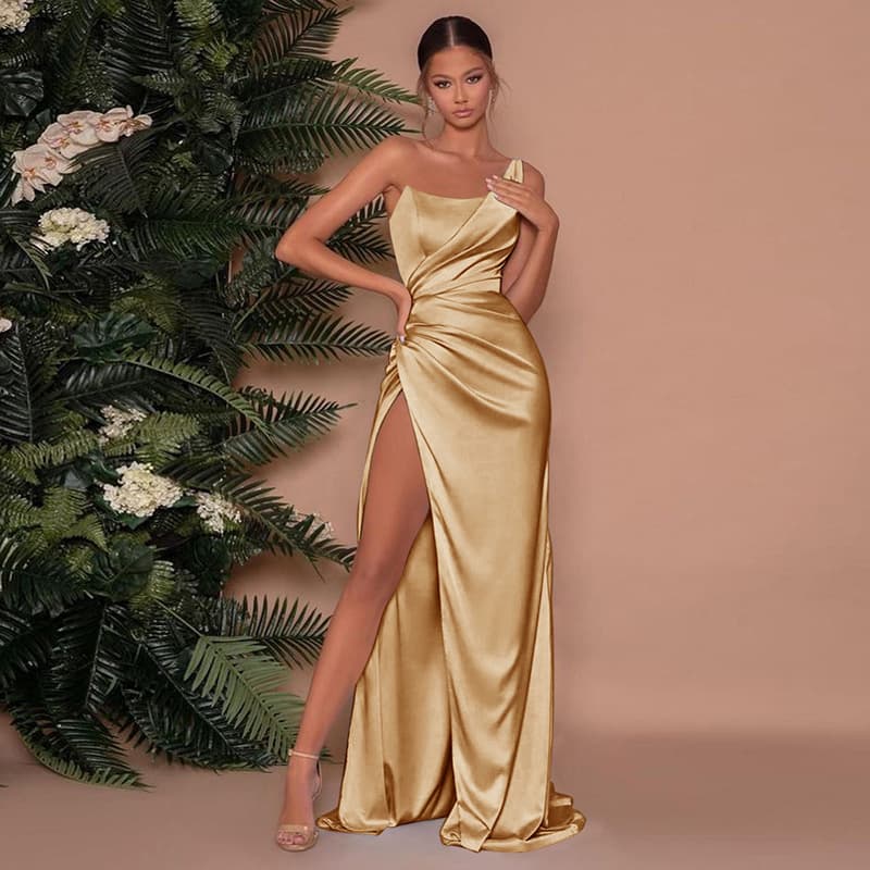 Women’s Clothing One Shoulder Waist Slit Dress For Women Solid Color Sexy Long Skirt Cross Border Evening Dress Tube Top Long Skirt