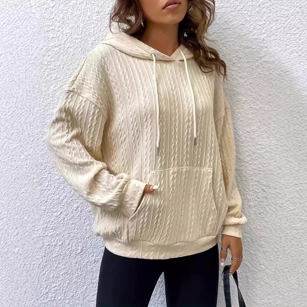 Women's Clothing Overseas Hot Sale New Women's Knitted Sweater Hooded Striped Kangaroo Pocket Sweater