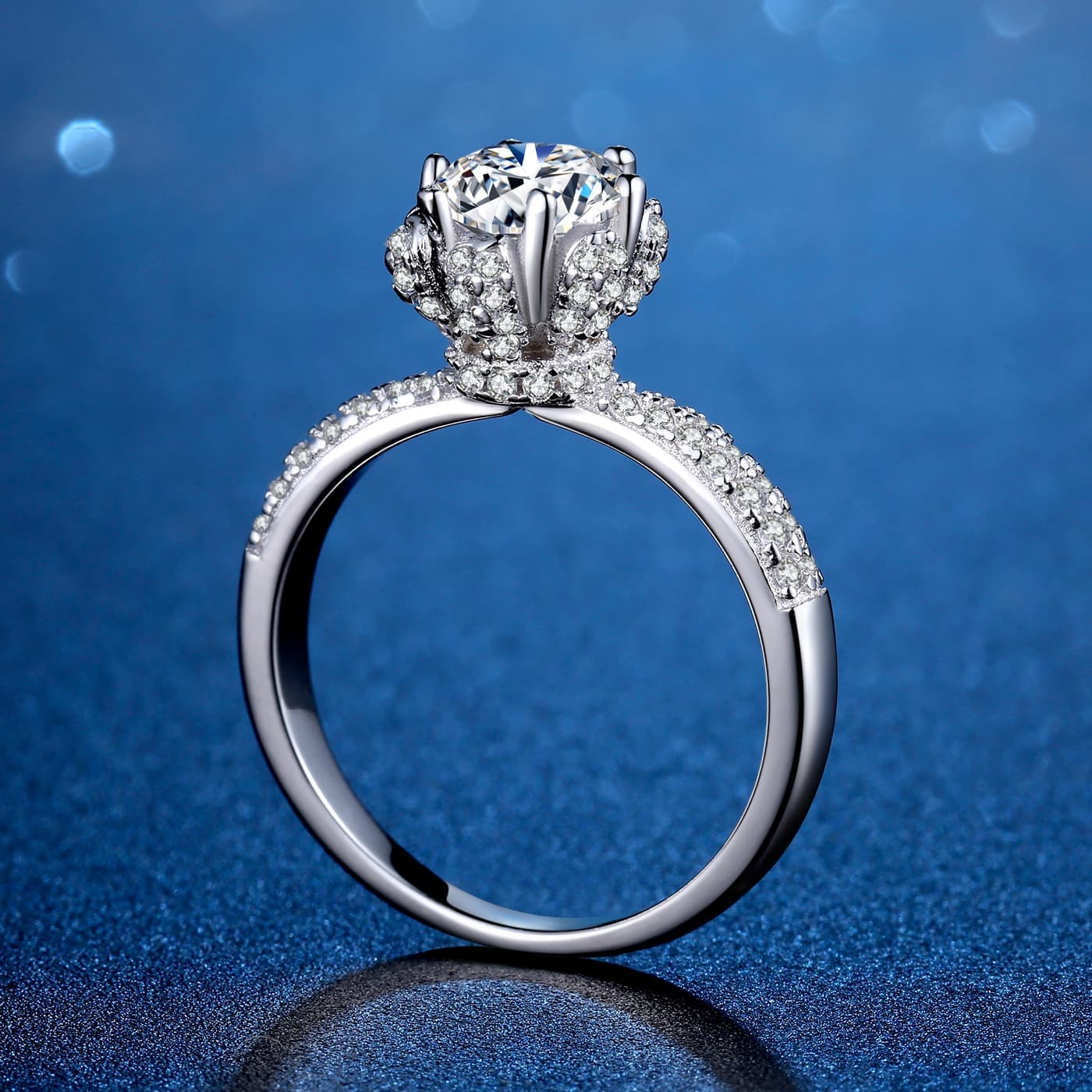 S925 sterling silver one carat ice queen bouquet moissanite simulated diamond ring female wedding engagement certificate