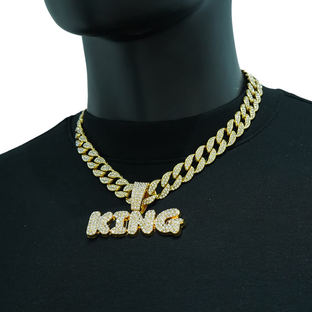 Hipster Hip Hop Alloy Necklace With Diamonds Exaggerated Pendant KING Alphabet Personality Trend Brand Accessories