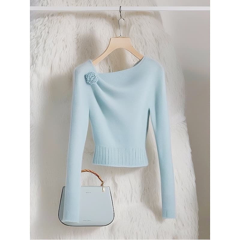 Women's Clothing Stylish and fashionable commuting wear blue sweater autumn new style fashionable temperament unique and chic top