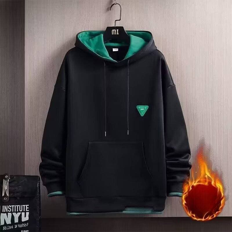 Men's Clothing plush sweatshirt for men in spring and autumn, trendy brand labeling, lazy style, hooded pullover, long sleeved jacket for boys
