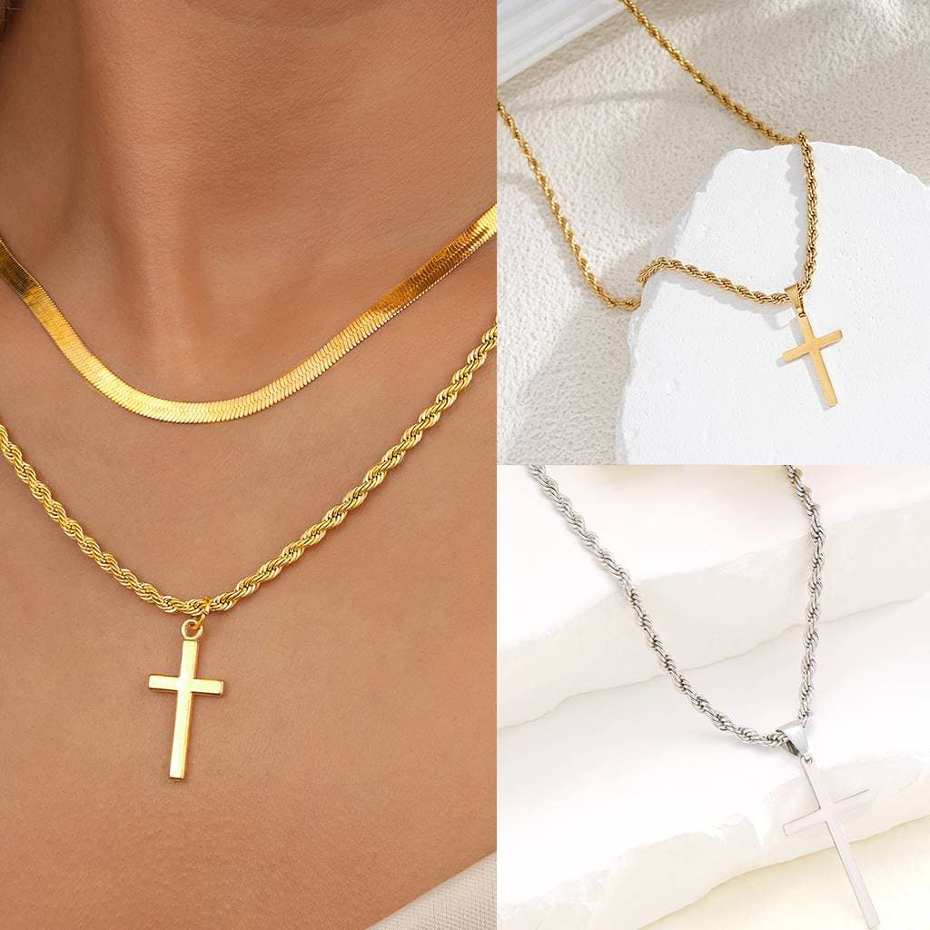 Unisex Twist Hip Hop Trendy Chain Chain Cross Pendant Men's Necklace
