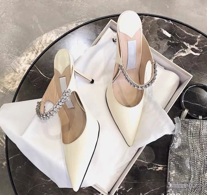 2026 New High-heeled Summer 2024 Fine Heeled Pointy Diamond Slippers Women Wear A Line With A Head Half Drag Mueller Sh