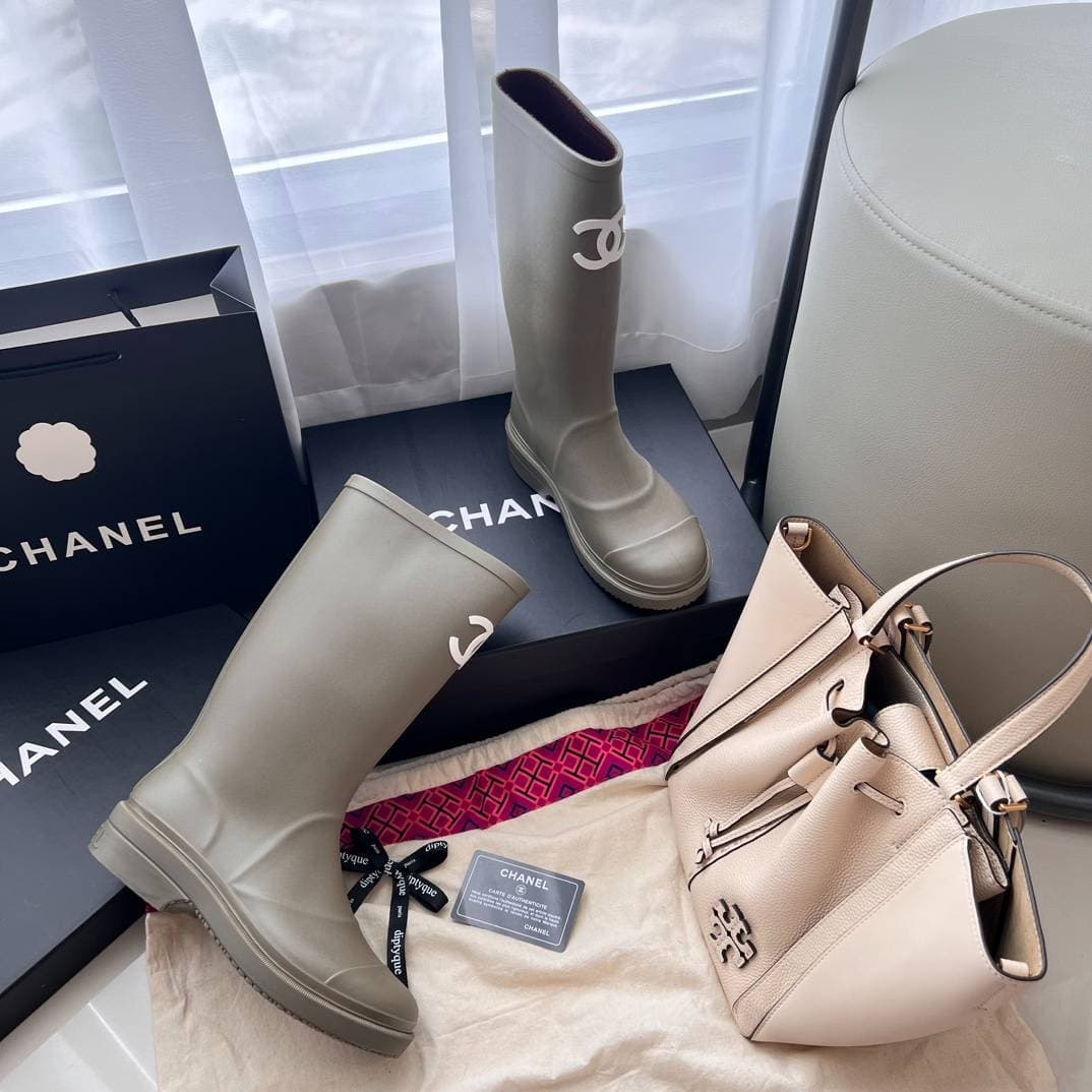Nouvelles bottes de pluie de luxe pour femmes de C, à la mode et classiques, bottes de pluie longues