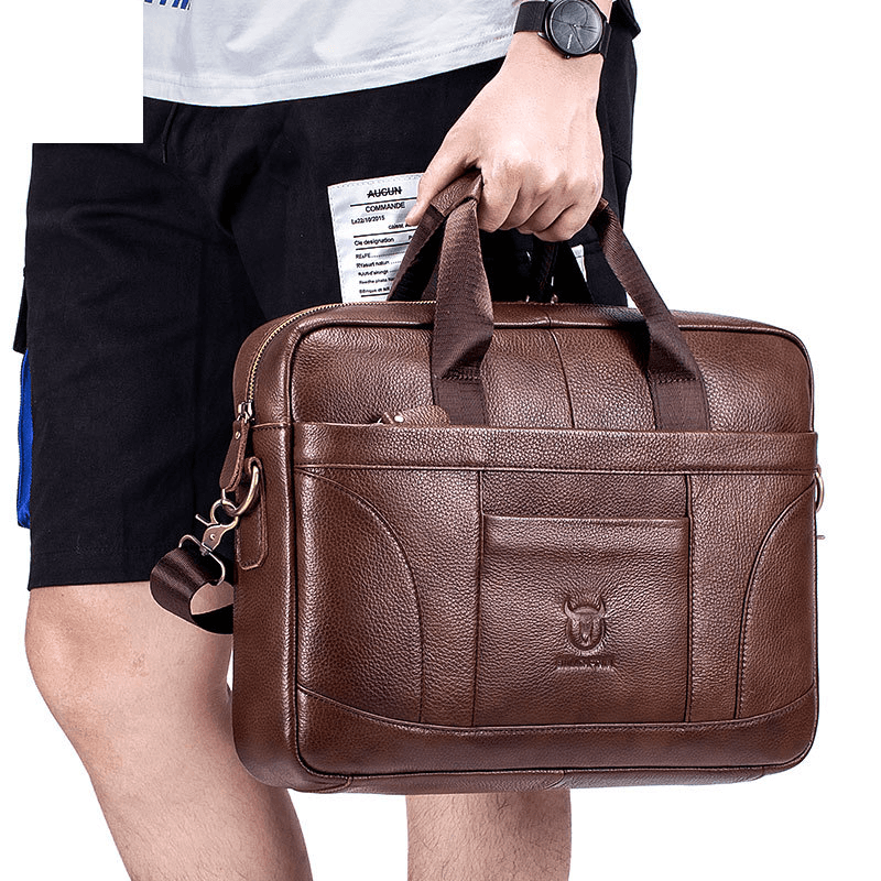 First layer cowhide men's briefcase large capacity business casual retro genuine leather shoulder crossbody bag
