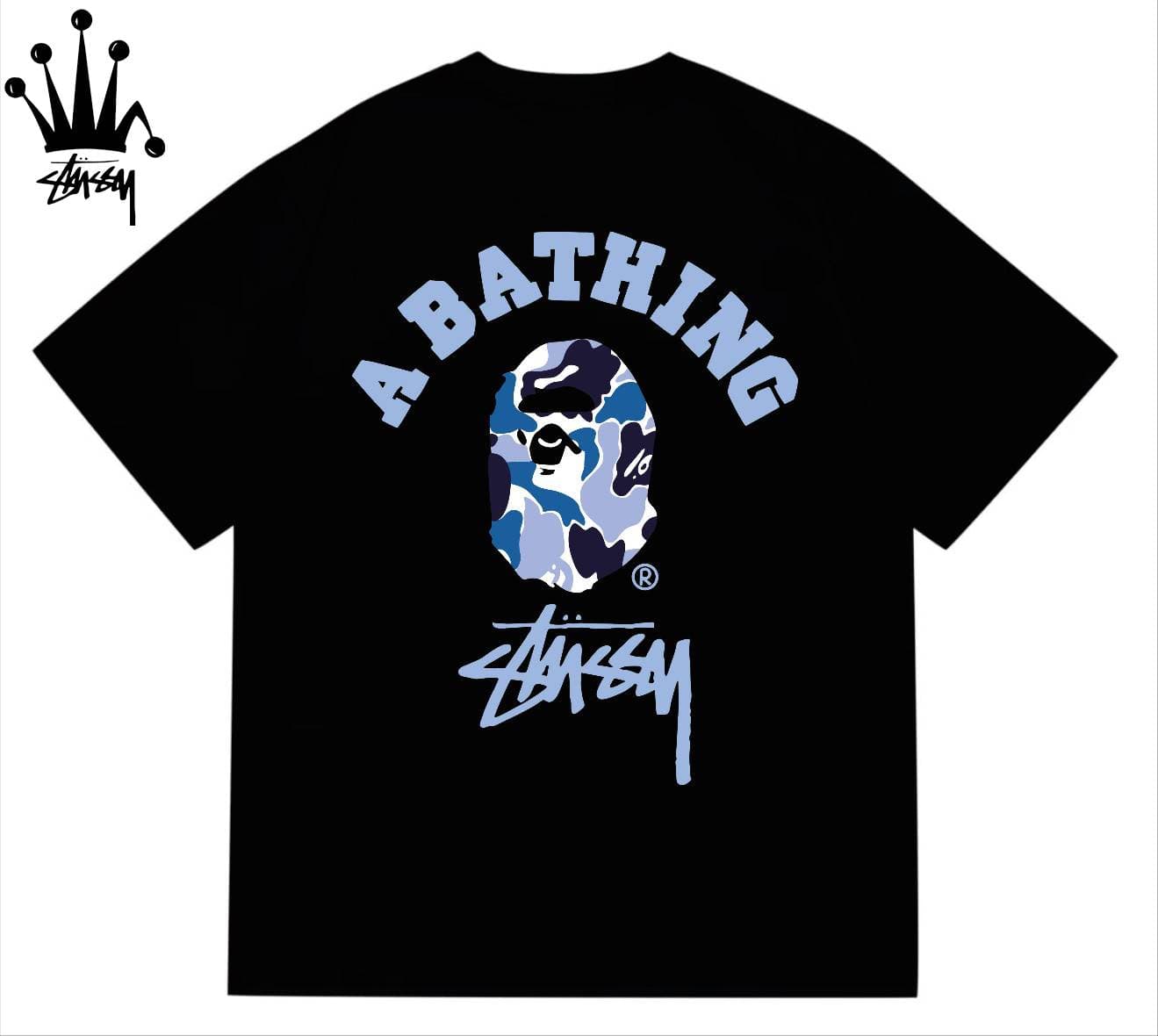 Stussy&Ape Co Branded Camo Logo Letter Camo Ape Pattern Printed Cotton Short Sleeved T-shirt For Men And Women