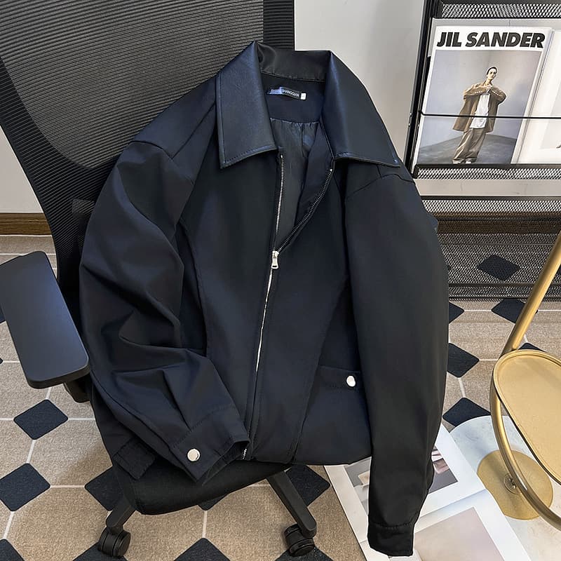 Workwear Jacket Men Deconstruction Patchwork Lapel Trend Loose And Simple Black Executive Jacket