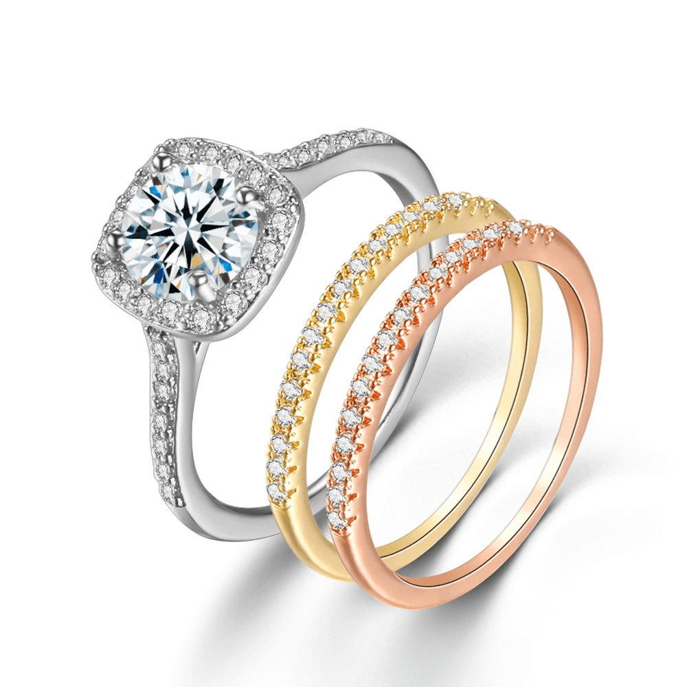 Women's Jewelry Micro Paved Zircon Ring High End Popular Combination Ring