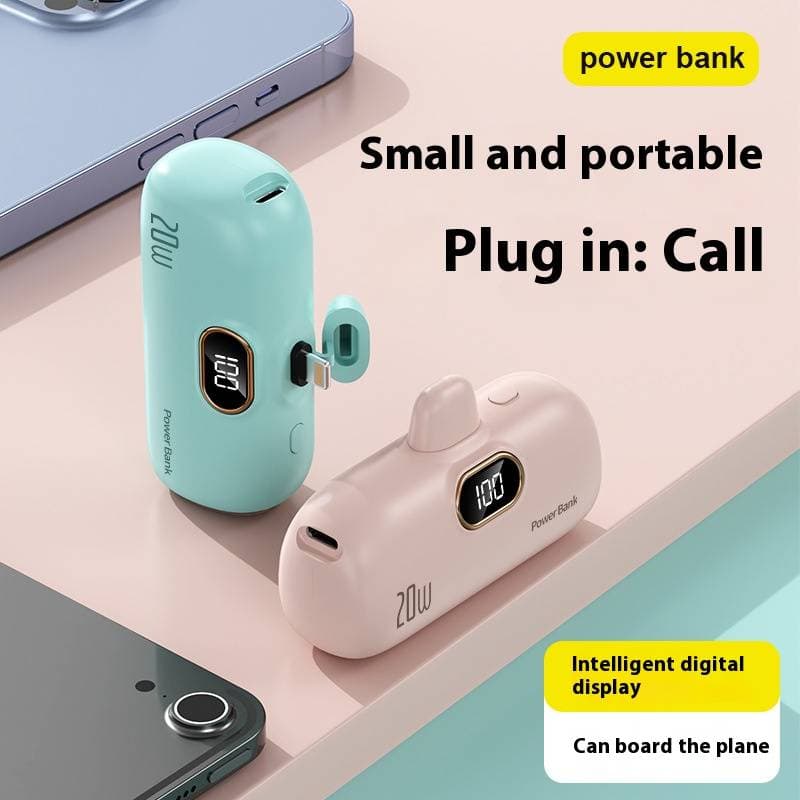 Mini Capsule Power Bank - Ultra-Portable, Built-in Plug, Emergency Charger For Phones
