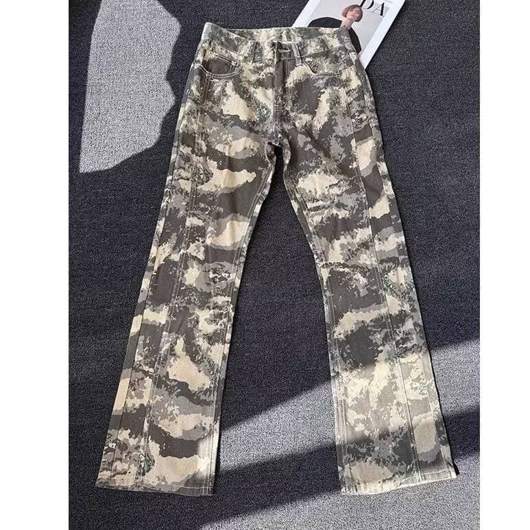 ​​Men's Camo Flare Jeans – American Streetwear Style, Autumn Trend Pants For Casual & Workwear​​