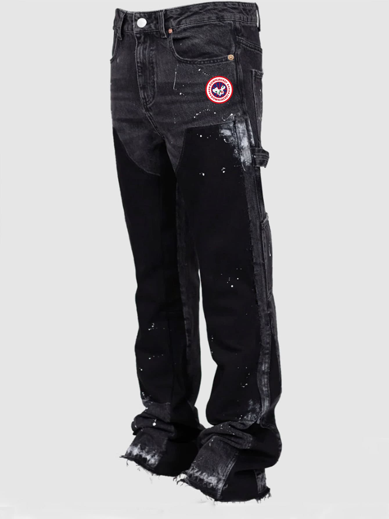 Men's Patchwork Flared Denim Pants - Stretch Workwear Jeans With Layered Design, Trendy Wide-Leg Trousers