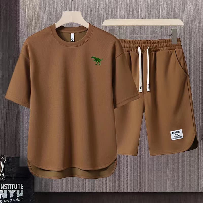 Men's Clothing 2024 Waffle Casual Summer Suit Men's Loose Teen Short sleeved T shirt Shorts Handsome Two piece Suit