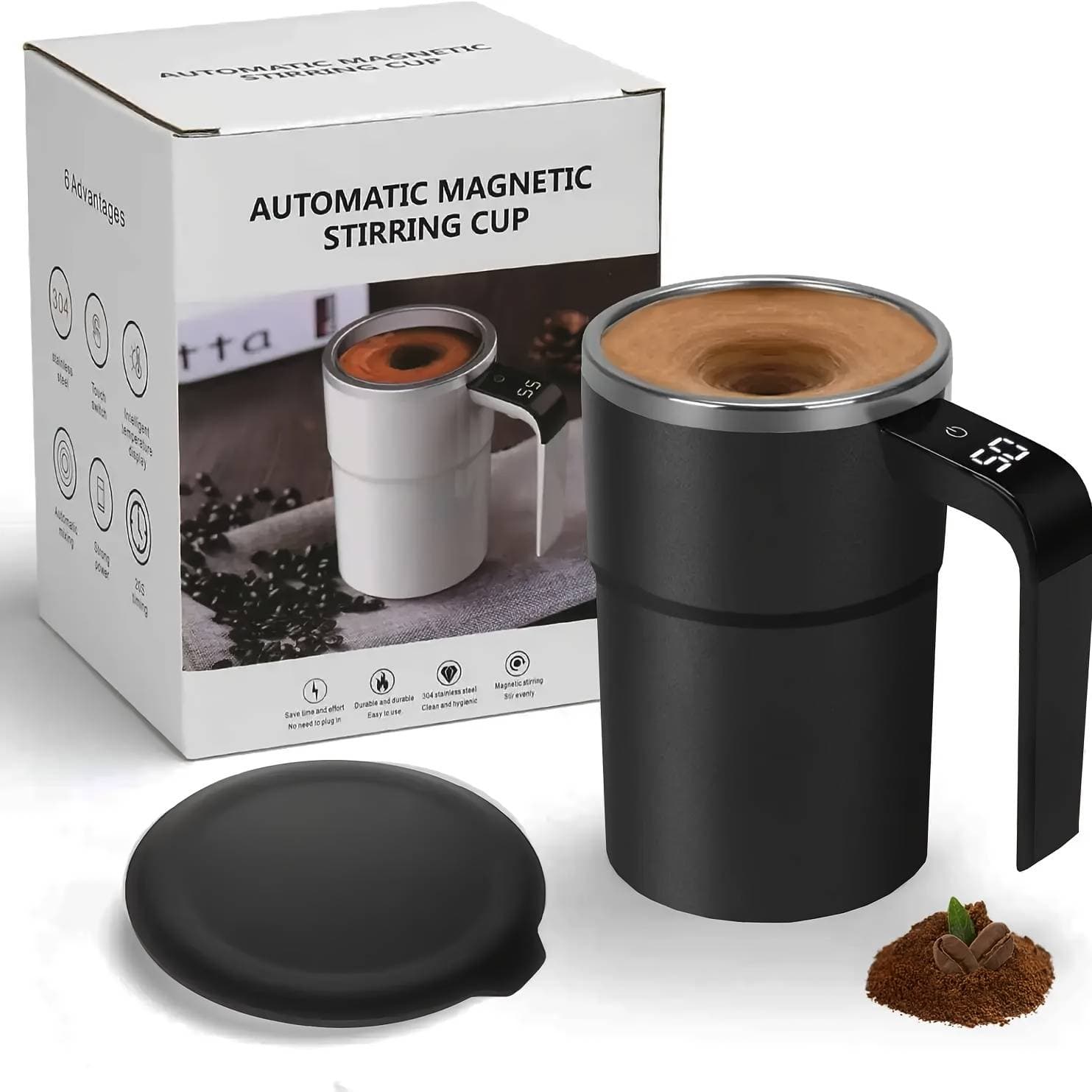 1pc automatic stirring cup, portable 304 stainless steel coffee cup with temperature display, USB charging, suitable for home and office use