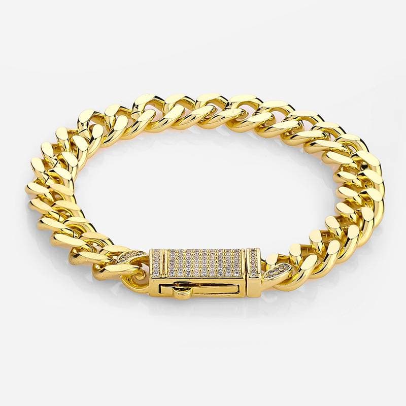 Men's Jewelry Copper Inlaid Zircon Color Preserving Cuban Chain Bracelet Hip Hop Men's Bracelet Spring Buckle Round Grinding Encryption Couple Jewelry