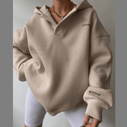 Women's fleece hooded printed long sleeve base sweater V-neck fleece